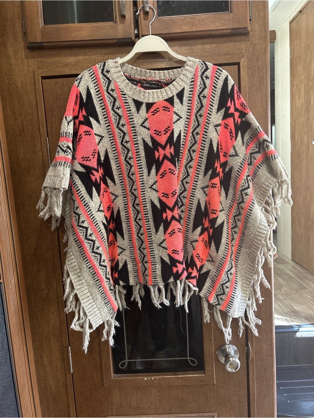 Soho Apparel Neon Southwest Geometric Knit Poncho Size M - Picture 2 of 6